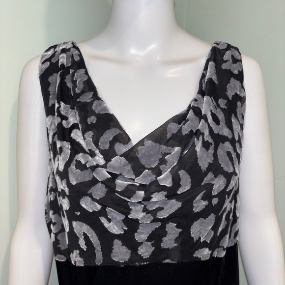 ALYX Sleeveless Leopard Print Cowl Neck Black/Grey Velvet Knee Length Dress - 16 - Picture 2 of 6